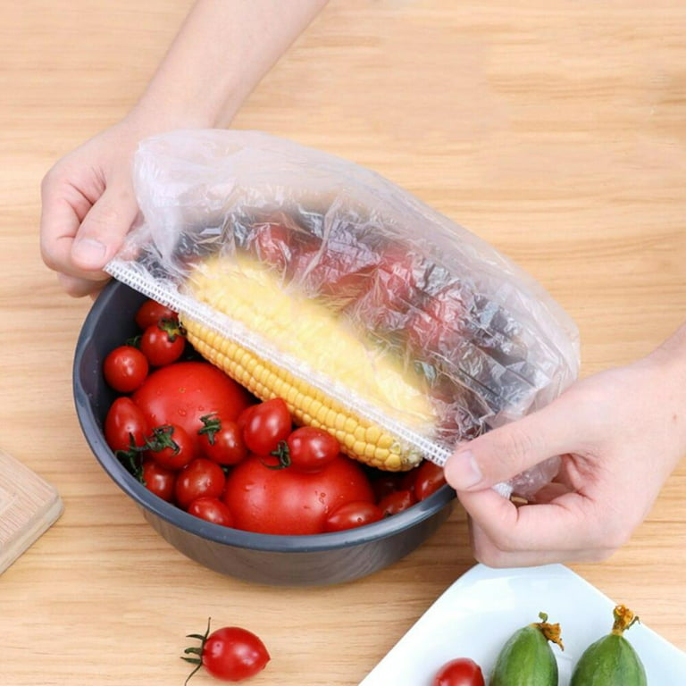 Disposable Plastic Elastic Food Covers & Bags Set, Bath Cap Style Wrap For  Leftovers, Plates, Bowls, Kitchen Supplies