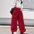 thumbnail image 6 of Otqutp Kids Girls Cargo Pants Wide Leg Streetwear Kids Spring Summer and Autumn Pants With Pockets Trendy Jogger Elastic Waist Trousers(2-Red,4-5 Years), 6 of 7