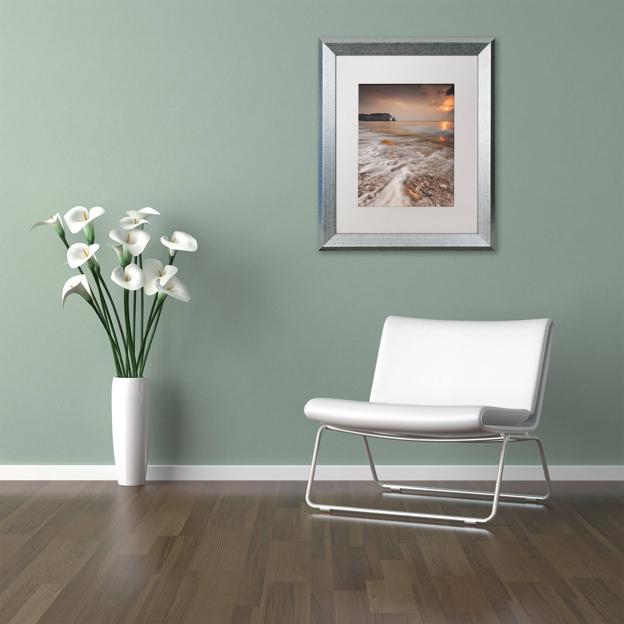 Trademark Fine Art "Etretat" Canvas Art by Mathieu Rivrin White Matte, Silver Frame