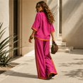 thumbnail image 7 of Szluipve Linen Sets for Women 2 Piece 2 Piece Linen Outfit Contrast Trim 3/4 Sleeve Crew Neck Top & Wide Leg Pants Set Loose Casual Beach Vacation Tracksuit Suit Saffron L, 7 of 7