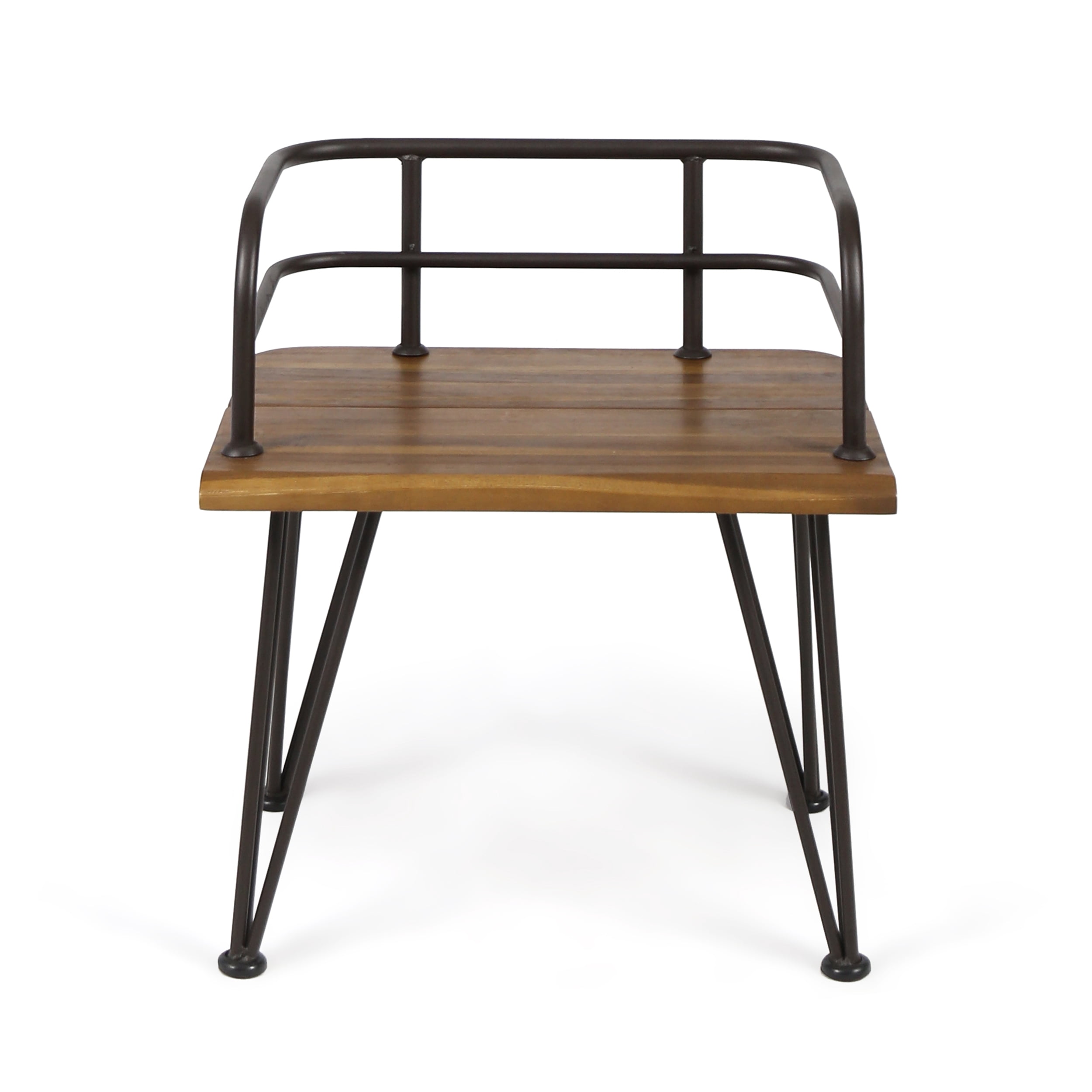 Euroco Set of 2 Rustic Industrial Outdoor Chairs with Acacia Wood Seat and Iron Frame, Teak Finish