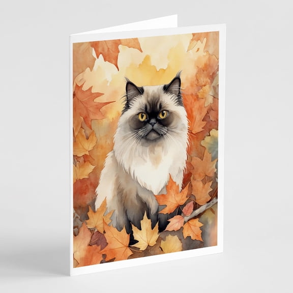 Carolines Treasures DAC7139GCA7P 5 x 7 in. Himalayan Cat in Fall Leaves Greeting Cards - Pack of 8
