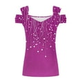 thumbnail image 4 of ZQUUVOU Women's T-Shirt Square Neck Cold Shoulder Printed Floral Short Sleeve Blouse Purple (M), 4 of 7