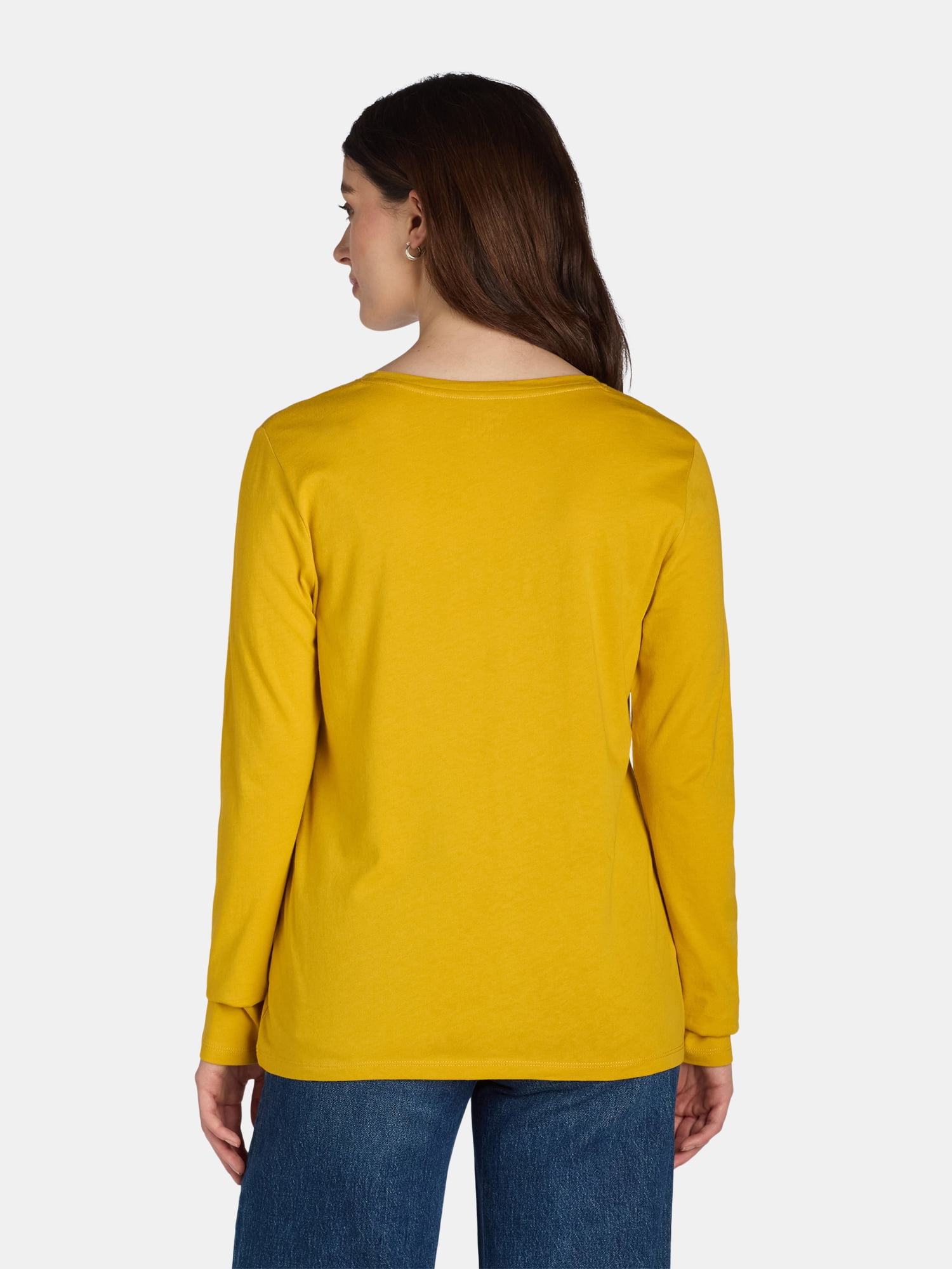 Time and Tru Women's Cotton Crewneck Tee with Long Sleeves, Single and 3 Pack, Sizes XS-XXXL