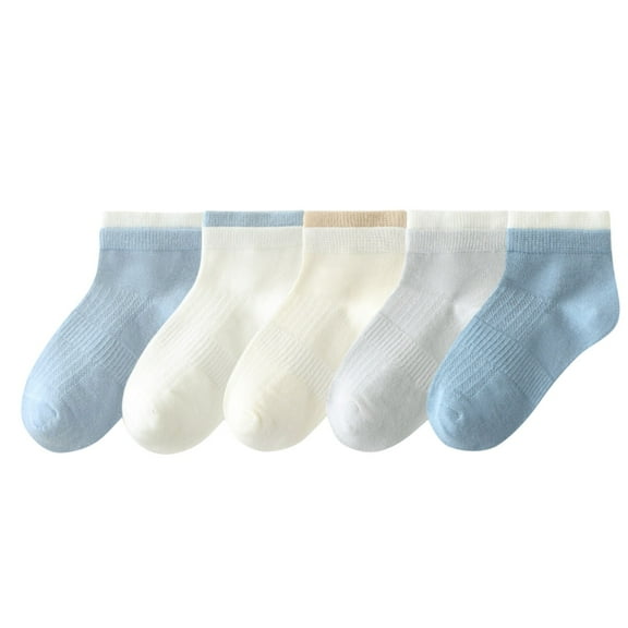 LNWUY Toddler Soft Breathable Comfortable Cotton Socks Non Slip Socks,Boy and Girl Cute Solid Socks Crew Socks 5 Pairs Blue 6 Years