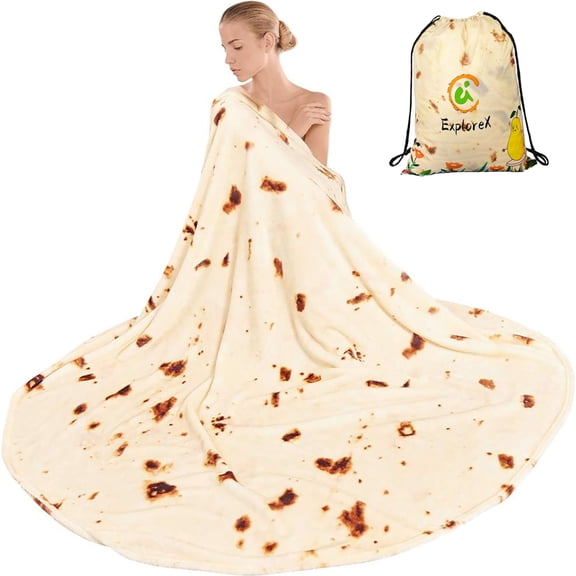 Burrito Tortilla Blanket 80inches Realistic Tortilla Throw Blanket Funny Gifts, Soft Flannel Food Blanket for Christmas Birthday Gifts