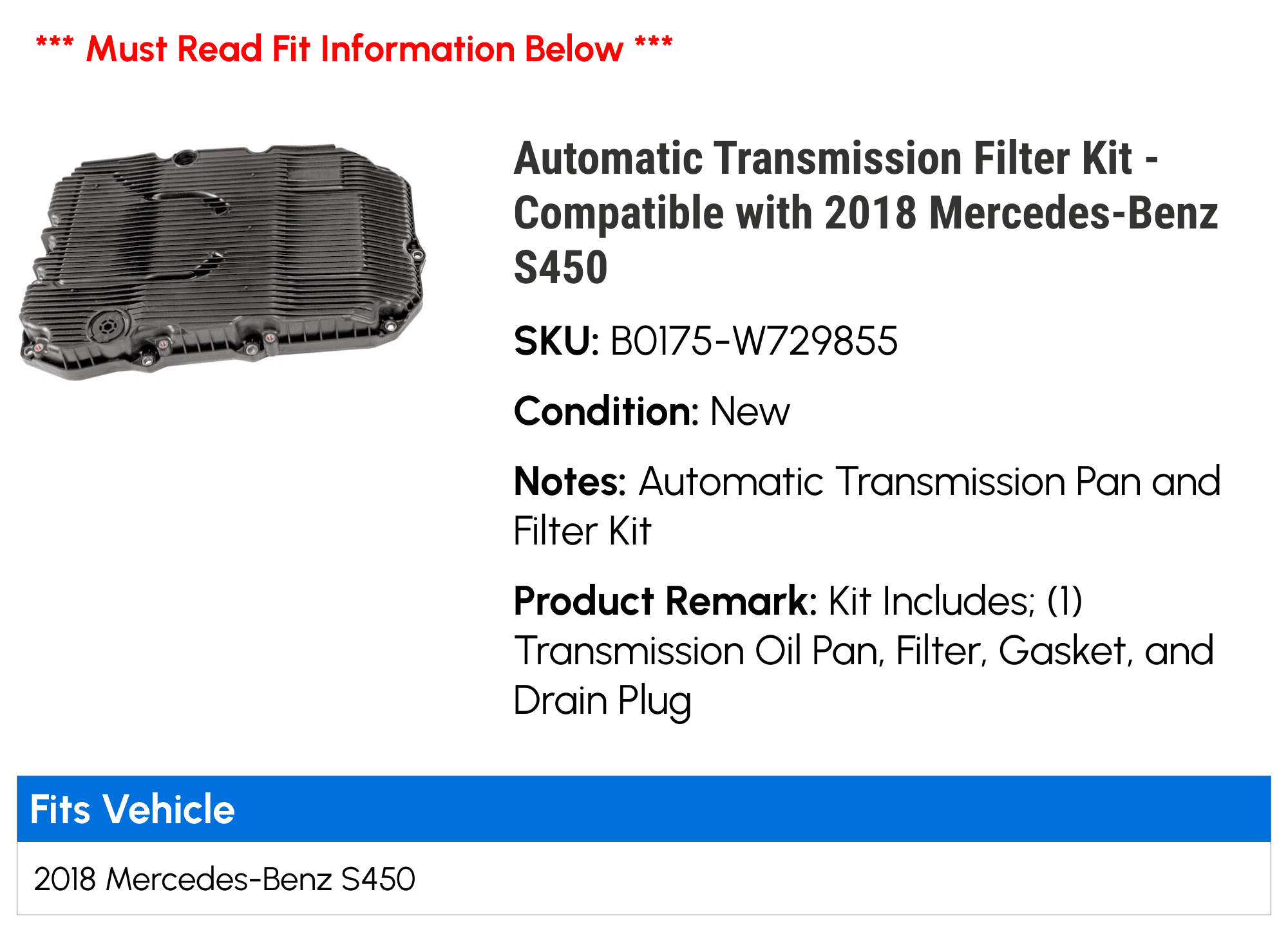 Automatic Transmission Filter Kit - Compatible with 2018 Mercedes-Benz S450