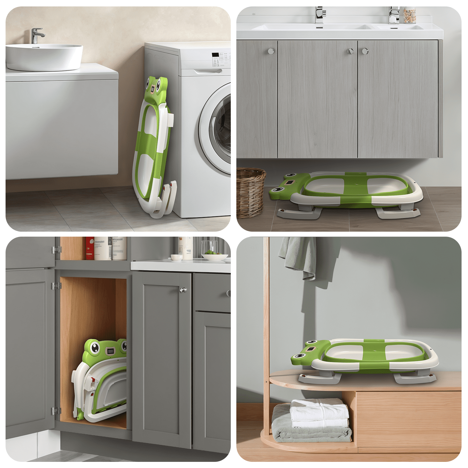 Babyomi Baby Bathtub Portable Baby Tub with Cute Bear Thermometer and Showerhead Holder, Bath Tub Thermostatic Drain Plug and No-Slip Feet Design to Newborn, Green