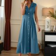 thumbnail image 2 of Vestido informal para mujer: largo con botones, cuello elegante, cómodo para el verano, lavable a máquina, 2 of 5