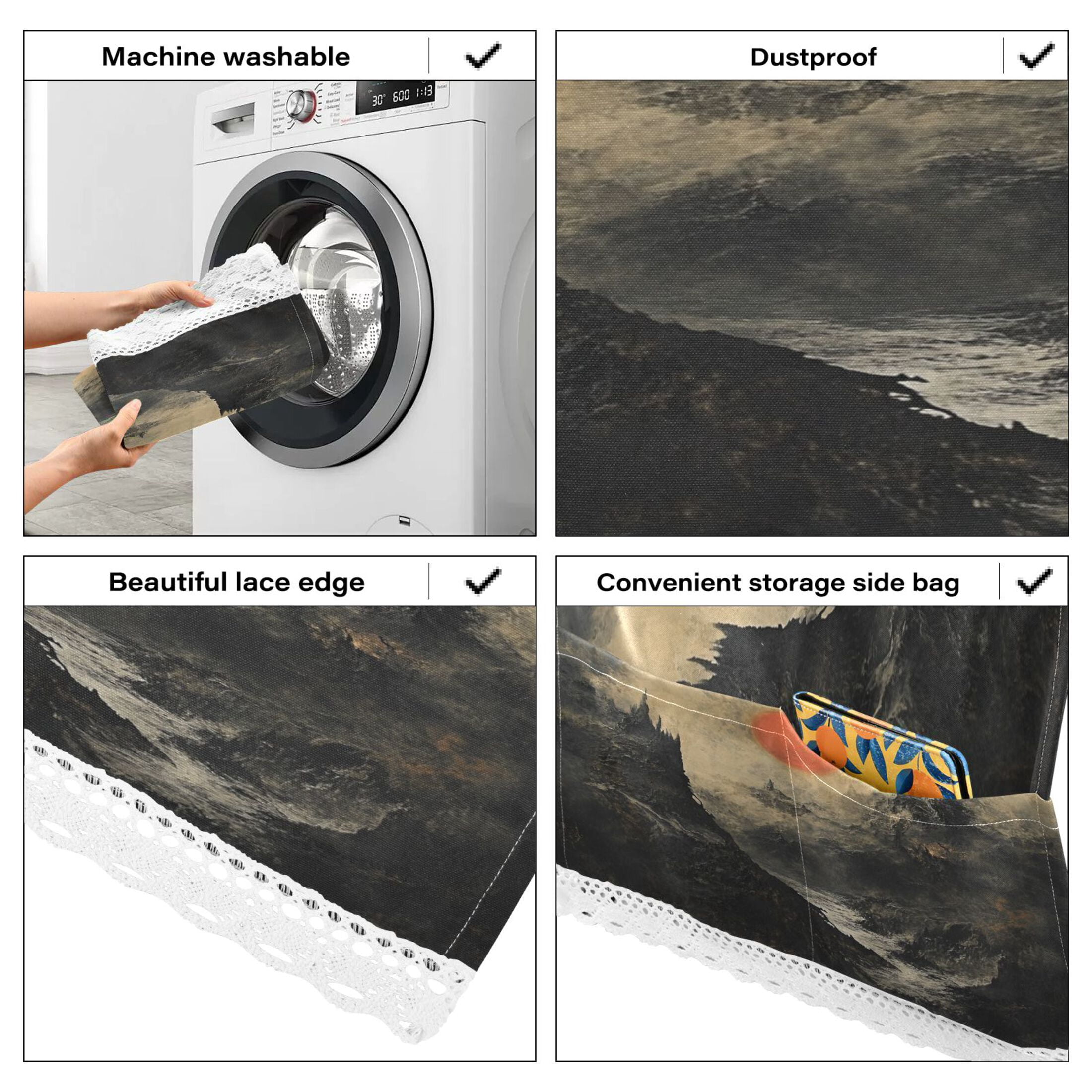 SundownWasher and Dryer Covers Dust-Proof and Oil Resistant Fridge Cover with 4 Storage Pockets Washing Machine Top Cover for Laundry Kitchen Home 51.2 x 22 In