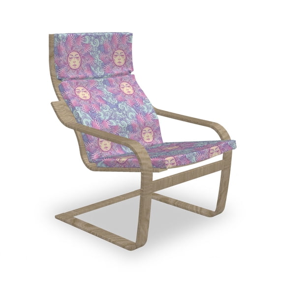Boho Armchair Pad and Slipcover, Sun with Human Face Surrounded by Bird Wings Arranged in Circular Shape, 1 Piece Soft Cushion Replacement with Removable Cover, Multicolor, by Ambesonne