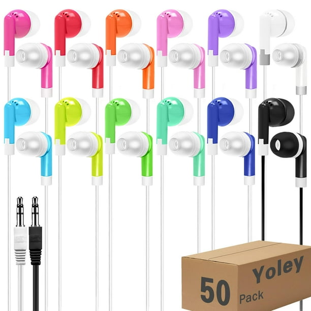 Yoley Classroom Earbuds Bulk 50 Pack para niños, escolares, estudiantes, niñas, niños pequeños, adolescentes y adultos (colores mezclados)