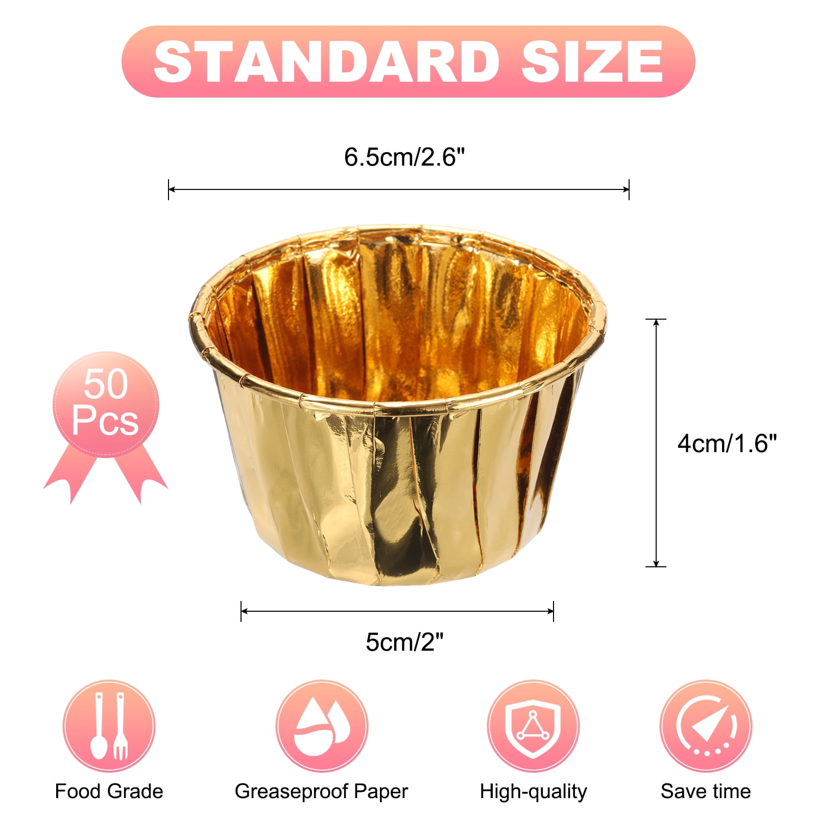 Unique Bargains Metallic Foil Cupcake Liners for Baking Cupcake Muffins Gold