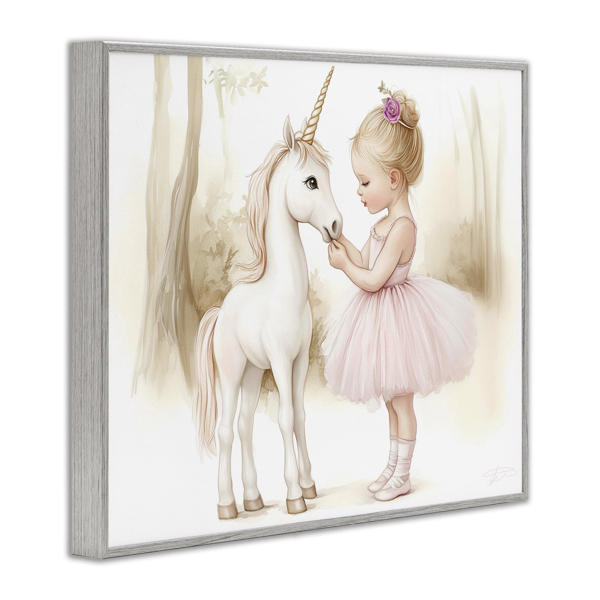 Stupell Industries Girl & Unicorn Friendship Gray Framed Giclee Art, design by Whimsical Wonders