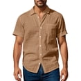 thumbnail image 6 of REZUOFI Mens Linen Short Sleeve Lapel T Shirt Solid Pocket Breathable Casual Loose for Summer Sports Daily, 6 of 8