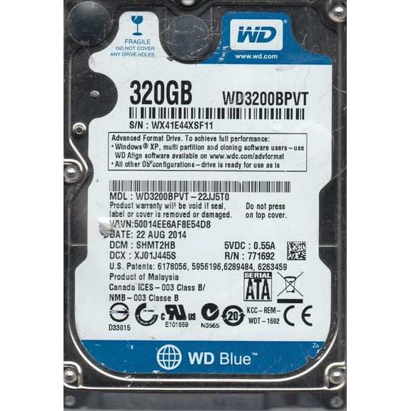 WD3200BPVT-22JJ5T0, DCM SHMT2HB, Western Digital 320GB SATA 2.5 Hard Drive