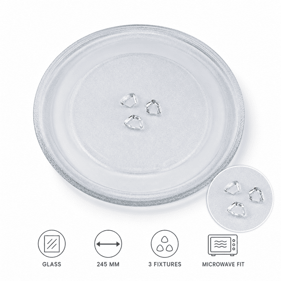 Universal Microwave Turntable Glass Plate With 3 Fixtures, 245 Mm