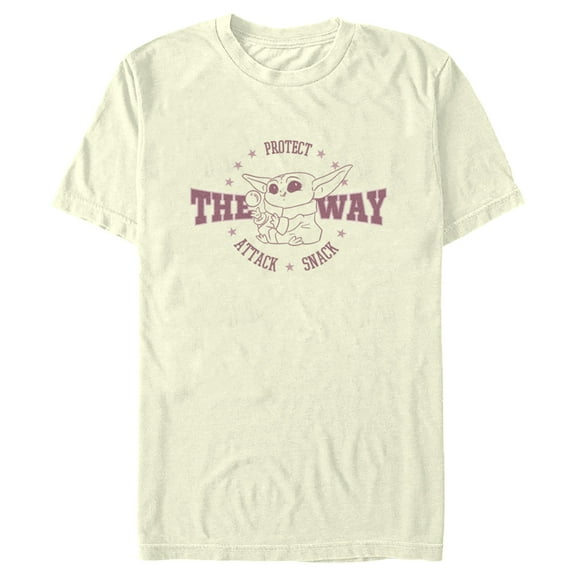 Men's Star Wars: The Mandalorian Grogu Protect Attack Snack Graphic Tee Beige Medium