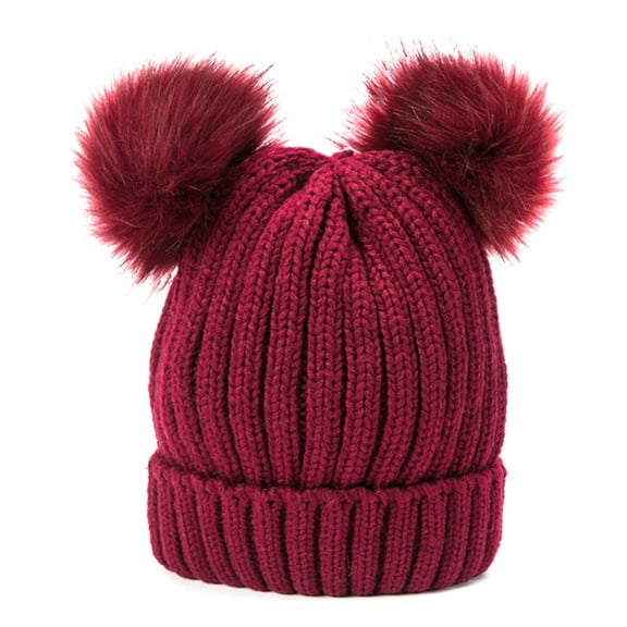 Homoyoyo Women's Red Wine Chunky Knit Pompom Beanie Winter Hat Warm Soft Stylish 1 Piece