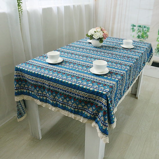 Xiao Hua pieza de mantel pequeño fresco de estilo rústico, patrón estampado azul, mantel con patrón estampado azul, juego de mesa de café para el hogar 90 * 90 cm