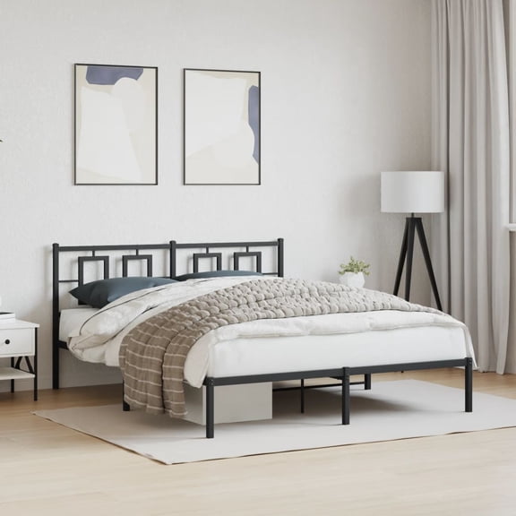 vidaXL Metal Bed Frame without Mattress with Headboard Black 59.1"x78.7"