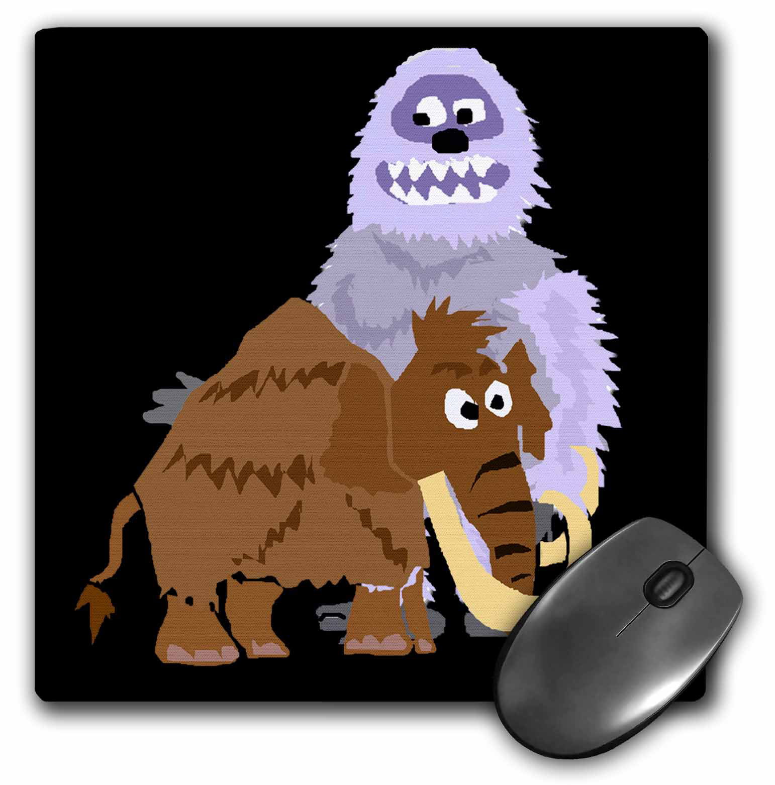 3dRose Funny Cute Abominable Snowman and Woolly Mammoth Cartoon - Mouse  Pad, 8 by 8-inch (mp_329001_1) 
