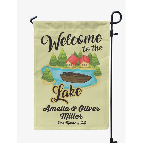 Printtoo Tan Welcome To The Lake Outdoor Personalized Camping Flags For Campers Double Sided CampsiteFlagOutdoor GardenFlags