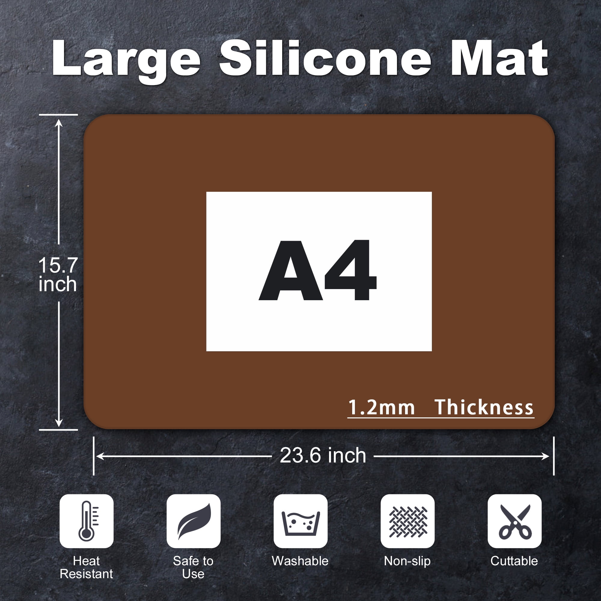 Panzexin 1-Pack Food-Grade Silicone Mats, Non-Slip, Heat-Resistant & Waterproof, 23.6" x 15.7" Table Placemats, Dough Mats- Brown