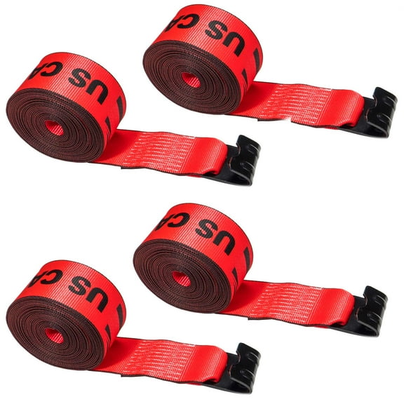 4" x 30' Red Winch Strap with Flat Hooks - 4 Pack