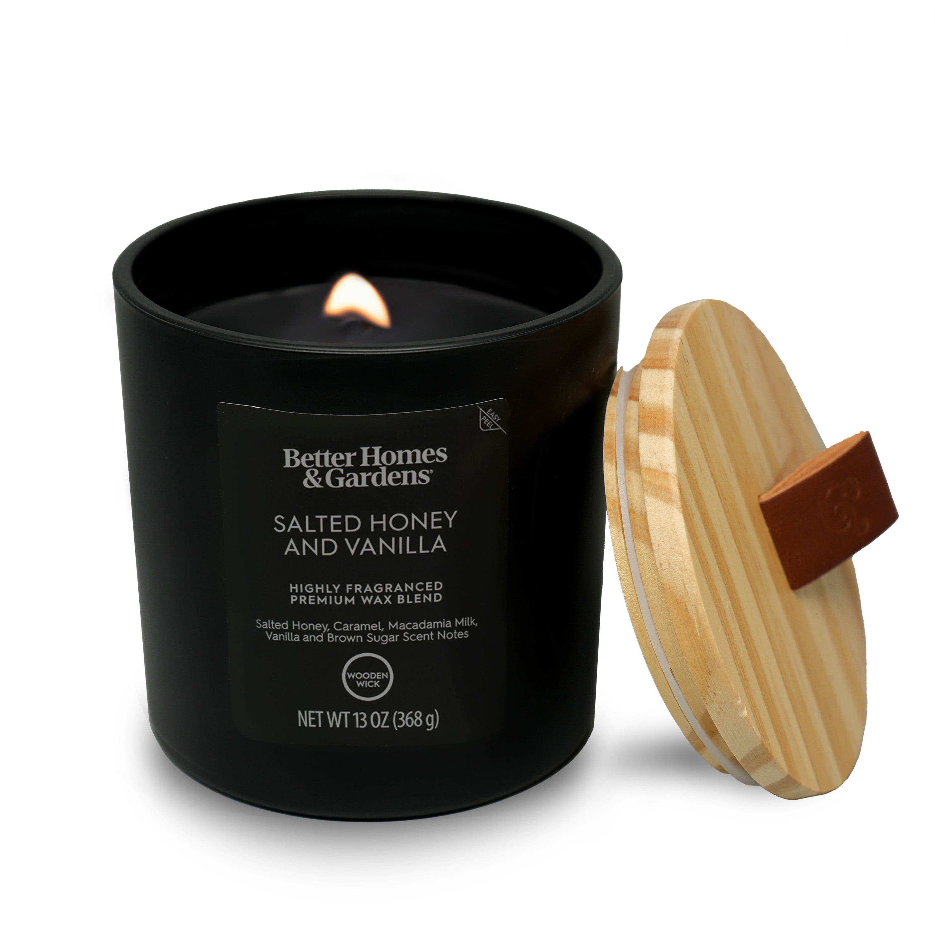 (4 pack) Better Homes & Gardens 13oz Salted Honey & Vanilla Scented Wooden Wick Jar Candle