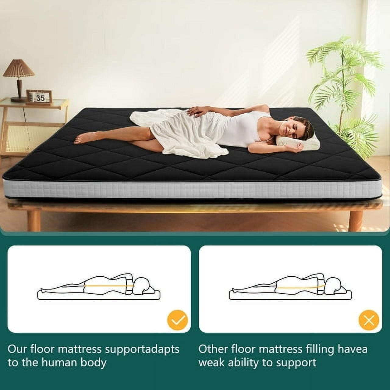 ABORON 5 Inch Thicker Futon Mattress , Padded Japanese Floor Mattress for Adults , Extra Thick Folding Sleeping Pad with Bandage and Storage Bag ( Twin , Gray )