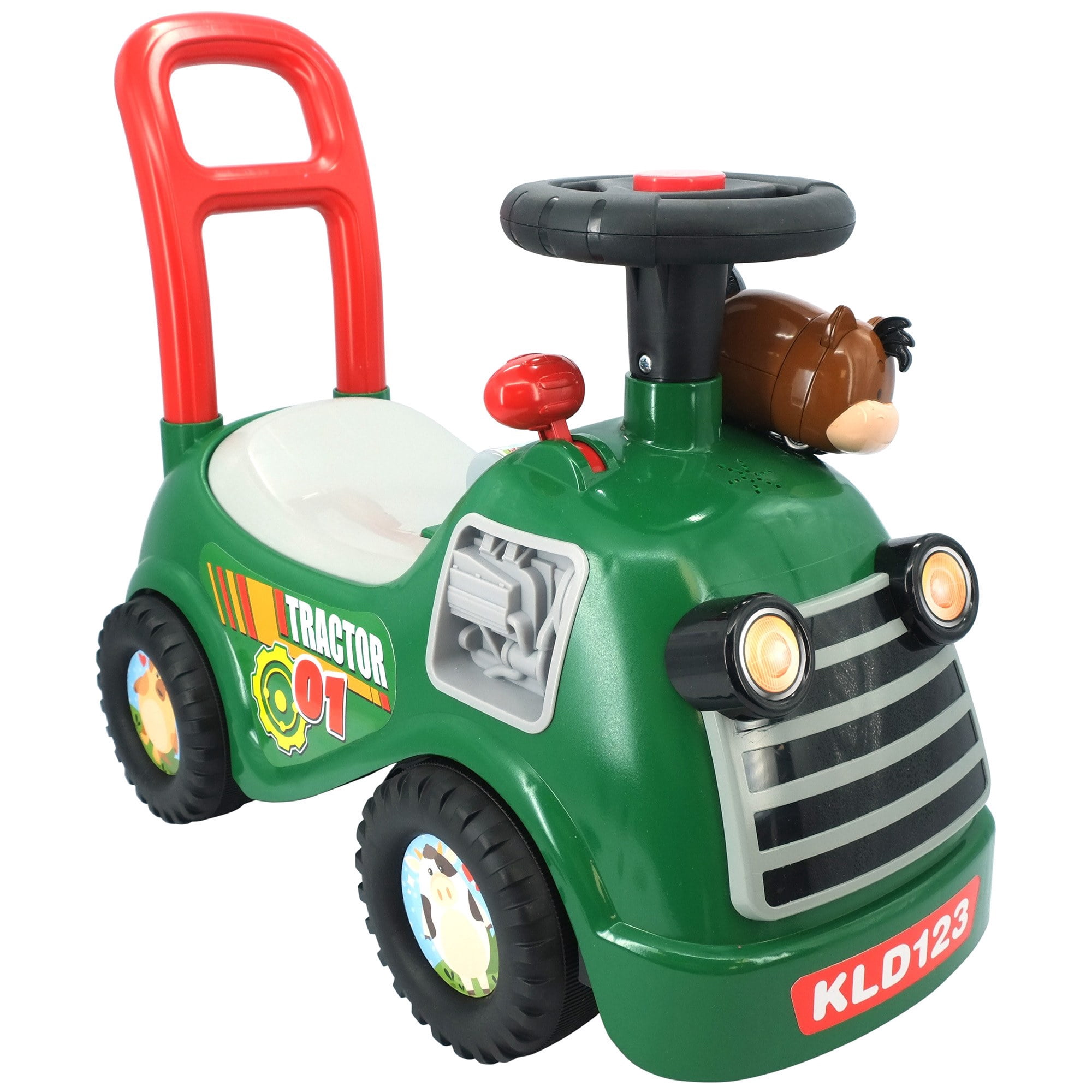 Kiddieland: My First Ride-On - Farm Tracker - Lights & Sounds Foot-To-Floor Vehicle, Toy Zoom Horse, Storage Seat, Push-Pull Handle, Toddlers 12-36mo