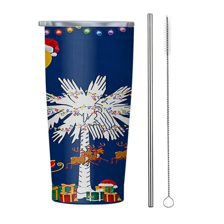 

South Carolina Christmas Santa Christmas Palmetto Tree 20oz Tumbler Insulated Stainless Steel Water Bottle Portable Travel Coffee Tea Mug Cup