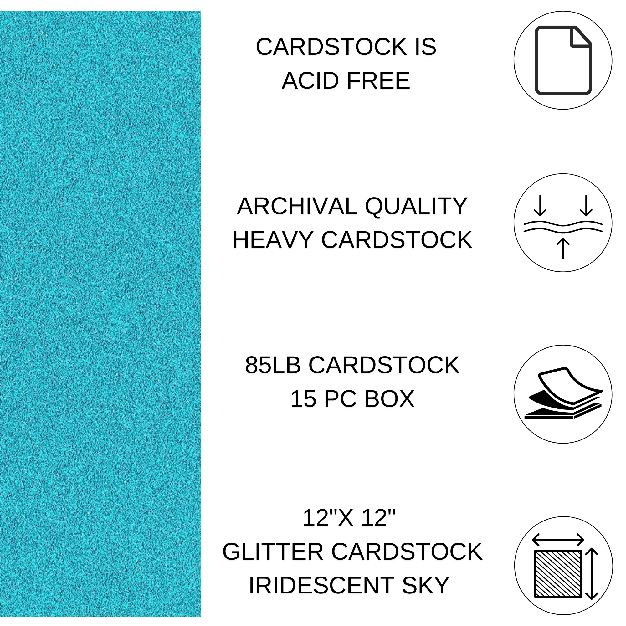 PA Paper Accents Glitter Cardstock 12" x 12" Iridescent Sky, 85lb colored cardstock paper for card making, scrapbooking, printing, quilling and crafts, 15 piece pack