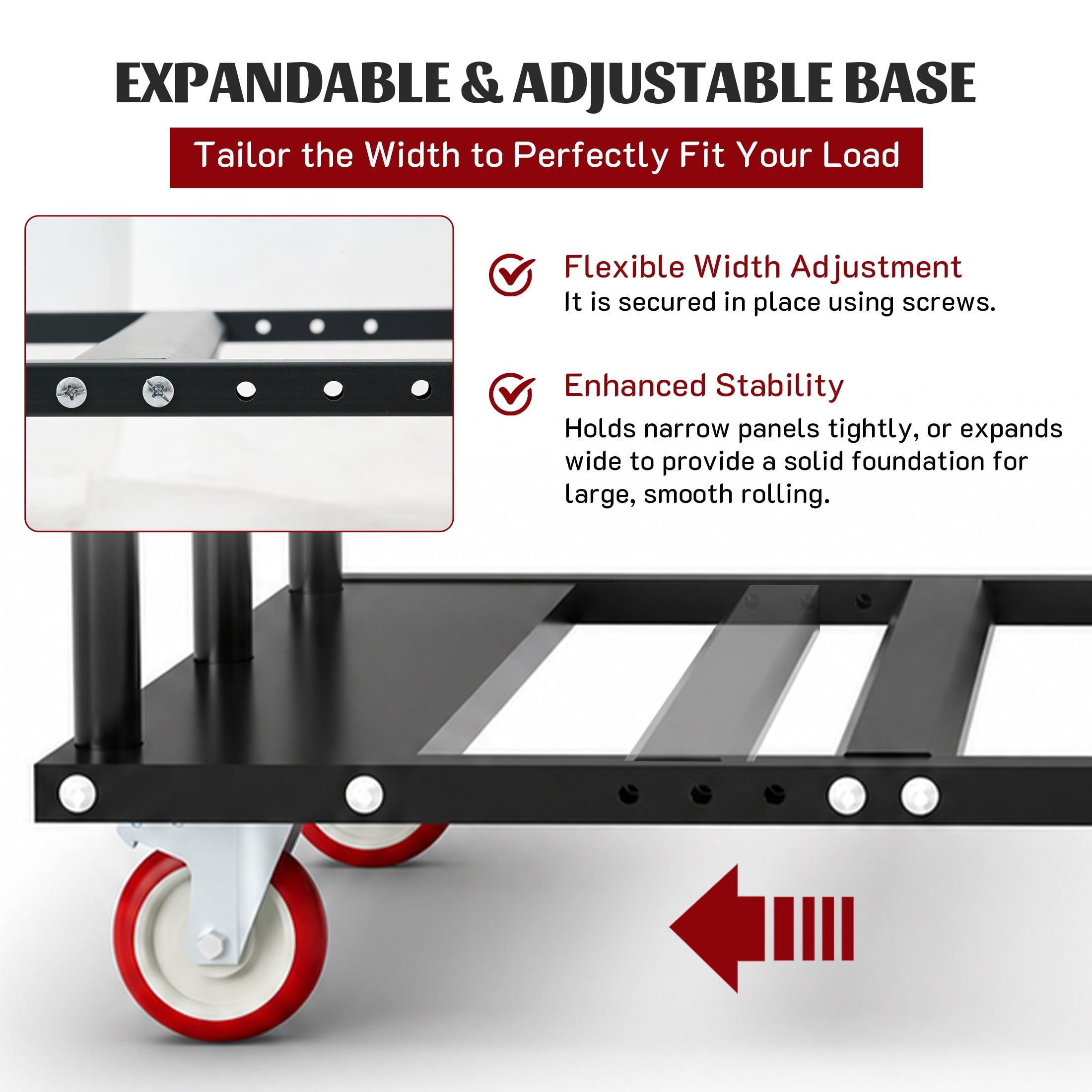 Heavy-Duty Dolly, 1000 LBS Capacity, 2-in-1 Design, Expandable Base, 360° Swivel Wheels