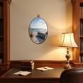 thumbnail image 4 of Canvas Wall Art Beach Nautical Boat Ocean Seagull Sea Bird Seashore Blue Wooden Grass Oval Framed Canvas Prints Vintage Wall Hanging Decor for Home Decorations 8.6"x11.4", 4 of 7