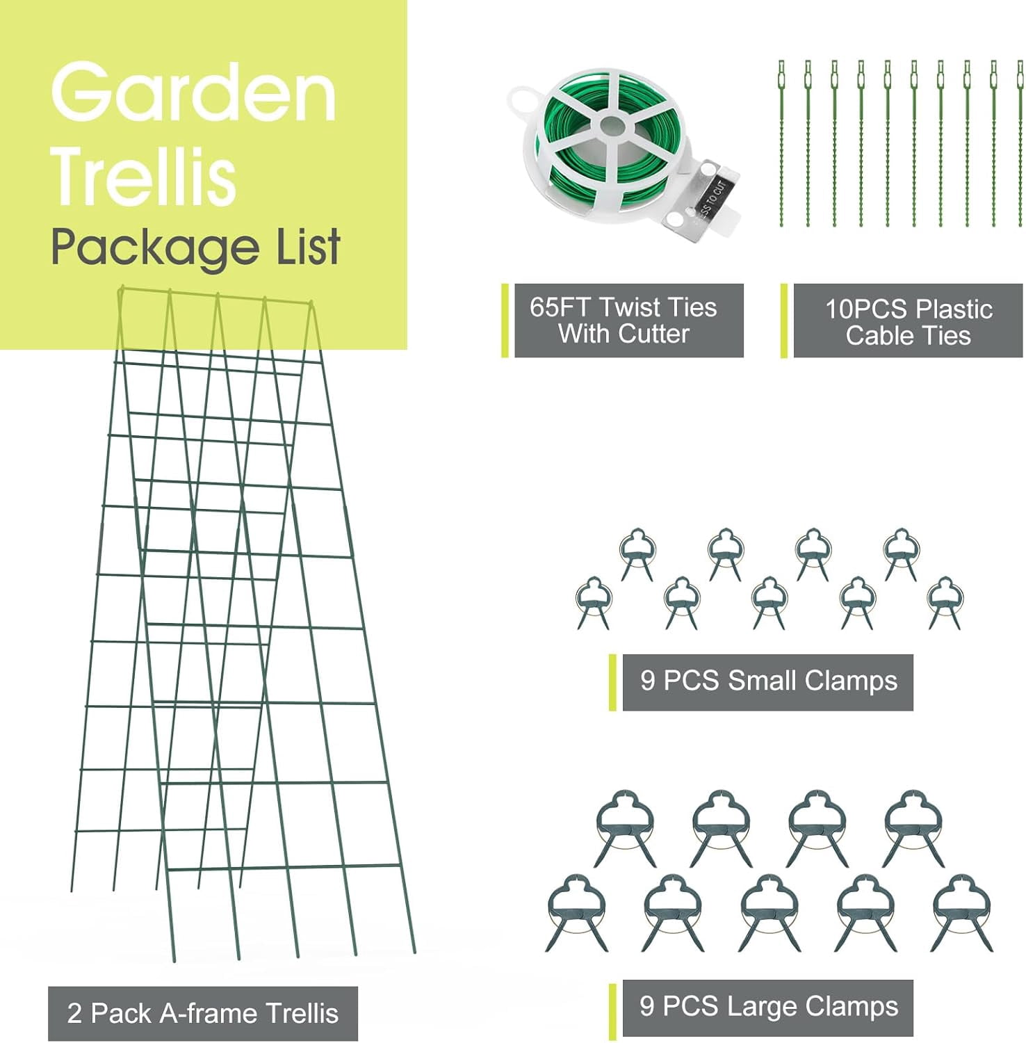Cucumber Trellis for Raised Bed,  16.5 x 60 Inch Metal Trellis for Climbing Plants Outdoor with Plant Clips Twist Ties, Garden Plant A-Frame Trellis for Vegetable Pea Tomato (Green, 2 PCS)