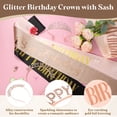 thumbnail image 3 of Uxcell Birthday Crown and Sash, Glitter Birthday Sash for Women Rhinestone Tiara for Party Favor Decorations Gifts, Pink-Rose Gold, 3 of 6