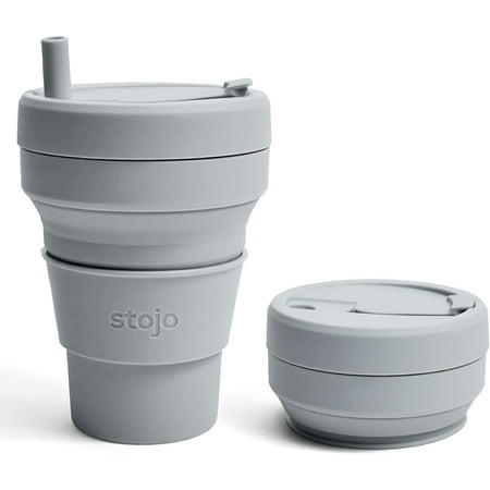 

Collapsible Travel Cup With Straw – 16oz / 470ml Reusable To Go Pocket Size Silicone Bottle for Hot and Cold Drinks Perfect for Camping and Hiking Microwave & Dishwasher Safe