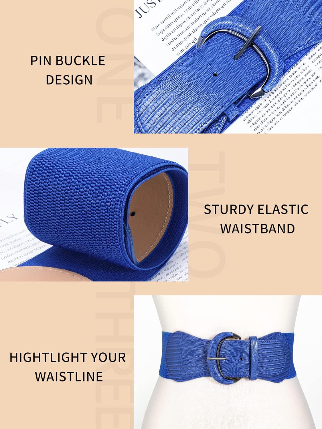 3 Pack 4 Pack Women Wide Elastic Waist Belt Vintage Stretchy  display picture 3