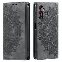ShellTech Embossed Pattern Case for Samsung Galaxy A15 5G,Magnetic Leather Card Slots Wallet Case TPU Kickstand Flip Shockproof Cover,Grey