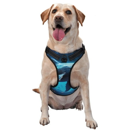 Vsdgher Colorful Ocean Whale Pattern Dog Harness No Pull Pet Harness with Soft Padded Handle Adjustable Reflective Vest with 2 Buckles 4 Slide Buckles S-XL