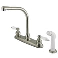 thumbnail image 6 of Kingston Brass GKB718SP  GKB718SP Water Saving Victorian High Arch Kitchen Faucet with Oak & Porcelain Lever Handles and Sprayer, Satin Nickel, 6 of 7