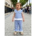 thumbnail image 5 of BemeyourBBs Toddler Baby Girl Summer Clothes Cute Infant Baby Girls Plaid Gingham 2 Piece Outfits Sleeveless Doll Collar Ruffled Vest Tank Tops Wide Legs Pants Set Toddler Girls Summer Outfit, 5 of 9