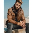 thumbnail image 3 of Mens Brown Real Leather Jacket with Removable Hood (Small, Brown), 3 of 6