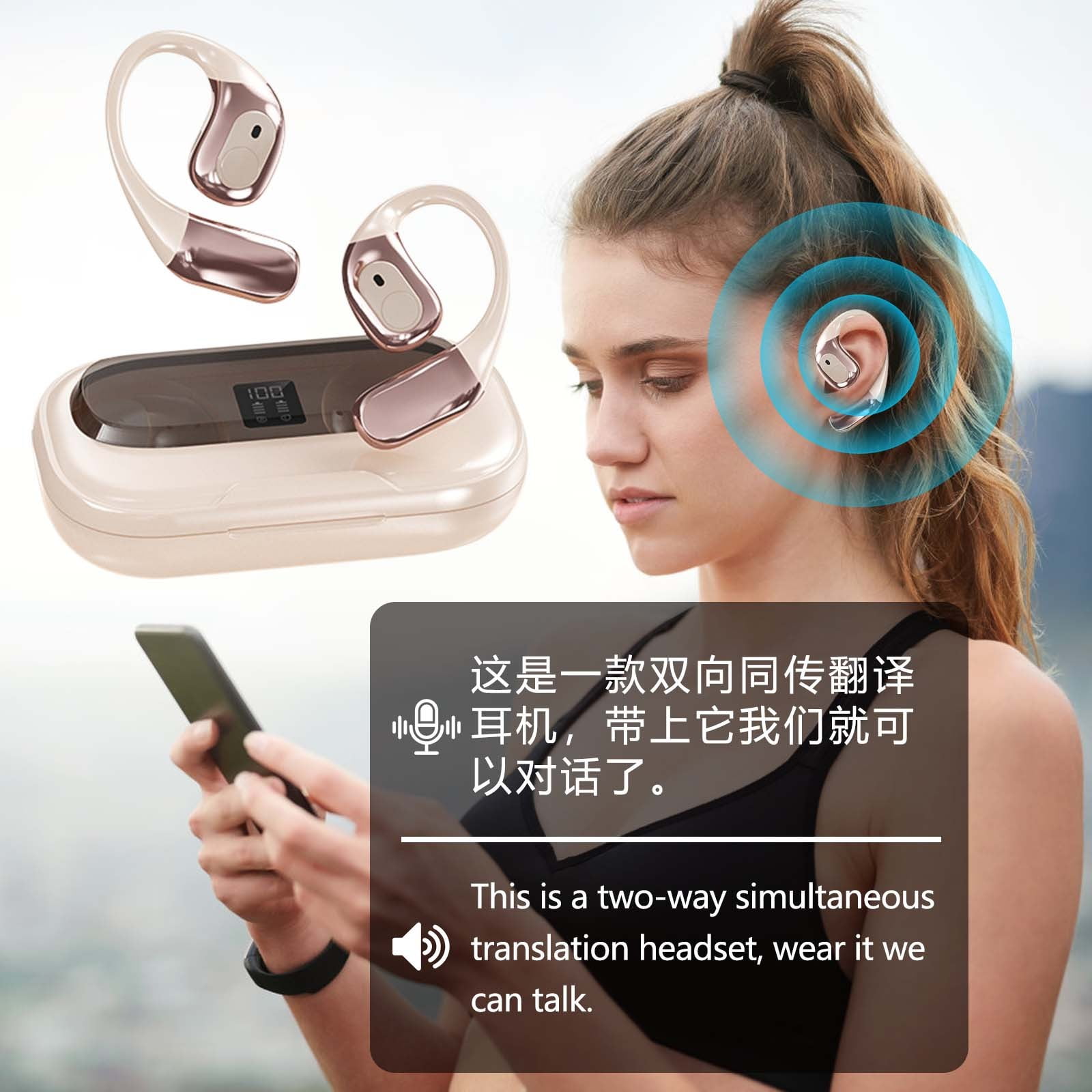 UTXQFD Language Translator Earbuds, Instant Language Translator Device Supports 142 Languages and Accents, Wireless Bluetooth Translation Earbuds for Travel & Business