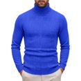 thumbnail image 2 of JUUYY Men's Turtleneck Sweater Long Sleeve Slim Fit Solid Color Knitted Warm Winter Casual Comfortable Base Layer Tops Pullover Blue XXXL, 2 of 8