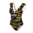 thumbnail image 4 of Yiaed Yellow Excavator Print Women's Ruffled One Piece Swimsuit V Neck Swimwear Slimming Monokini for Woman-Medium, 4 of 8