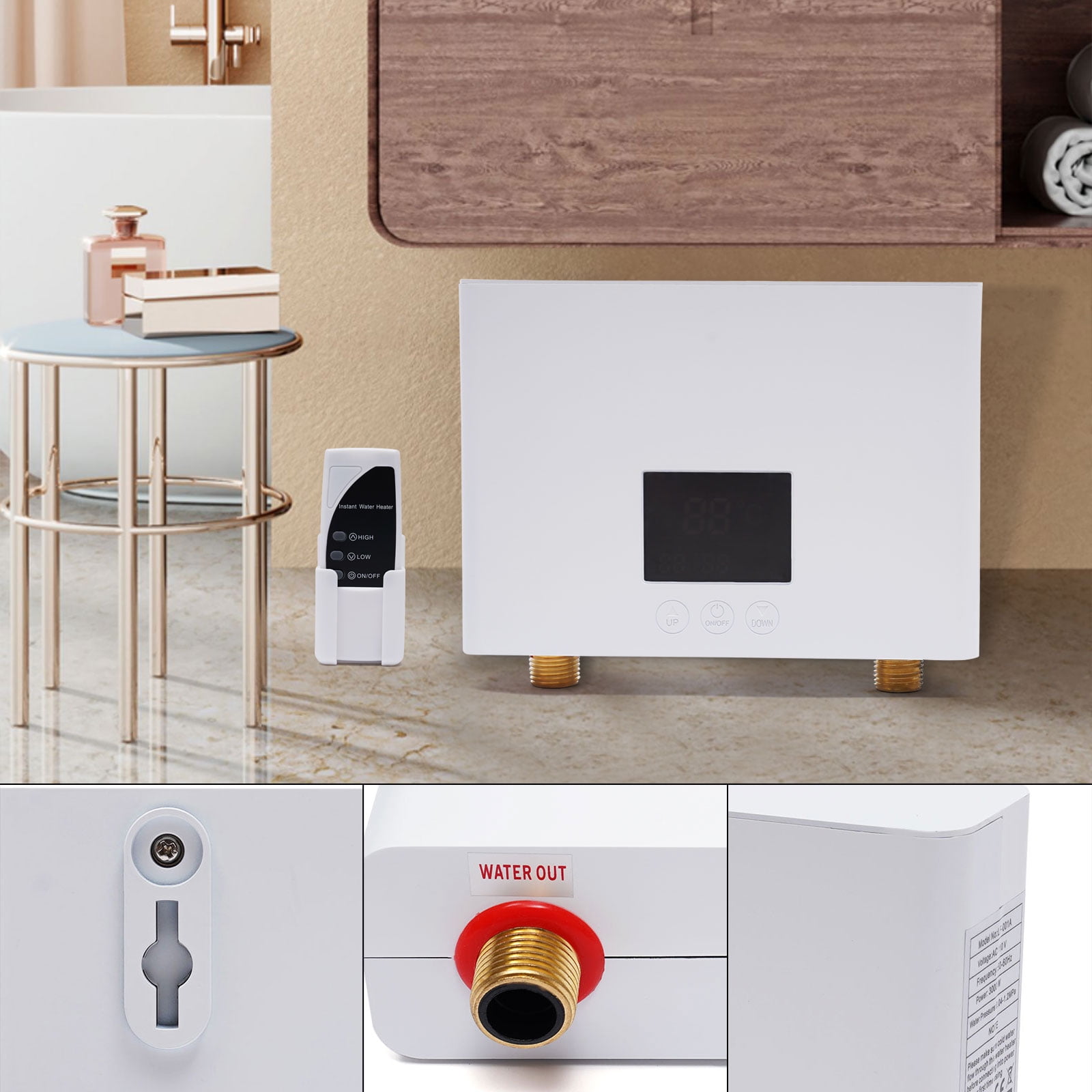 Dwellnix Compact Tankless Water Heater, 3000W Instant Hot Water, Adjustable Thermostat (68-126°F), Safe and Energy Efficient, Remote Control, Ideal for Kitchen and Bathroom