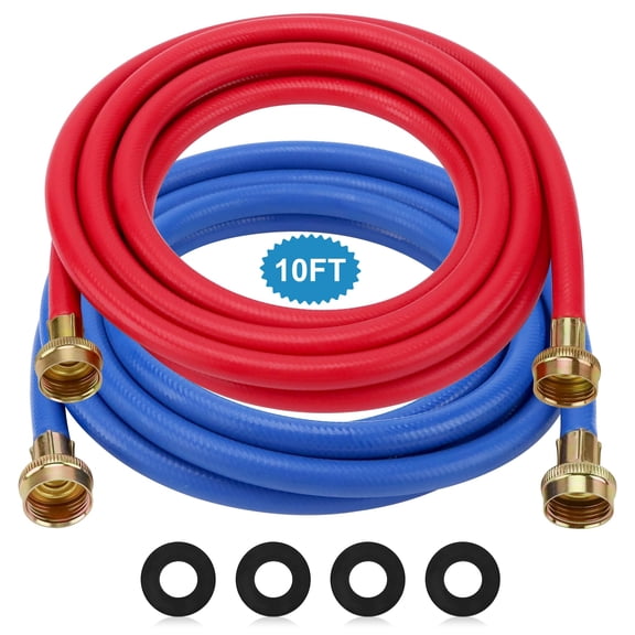 Washer Hose 10 Ft/10ft Rubber Washinghine Hoses And Dryer 3/4 Connection Supply Lines For Hot Cold Water Hoses-by Universal (2 Packs)
